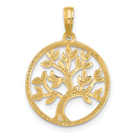 14K Polished  Circle with Tree Charm-D5512
