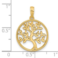 14K Polished  Circle with Tree Charm-D5512