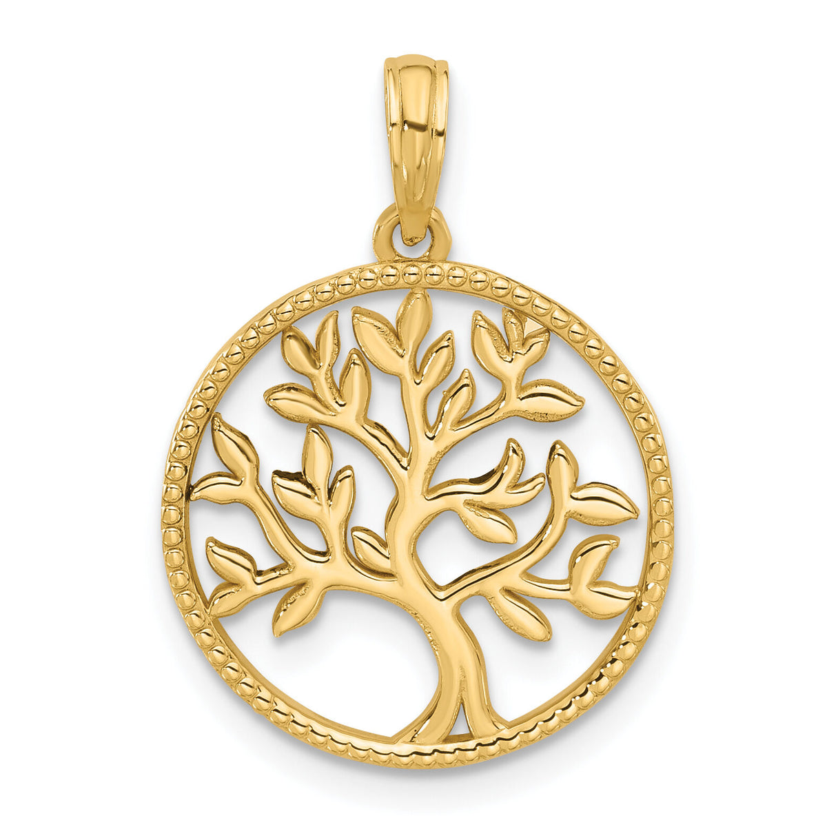 14K Polished  Circle with Tree Charm-D5512