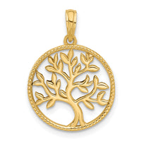 14K Polished  Circle with Tree Charm-D5512