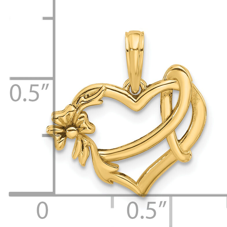 14KY Fancy Heart and Ribbon Charm-D5520