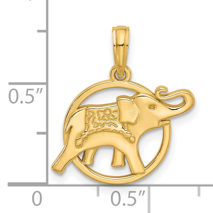 14K Polished Elephant in Circle Charm-D5529