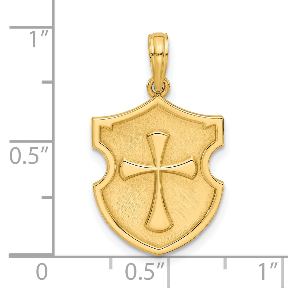 14KY Fancy Shield and Cross Charm-D5536