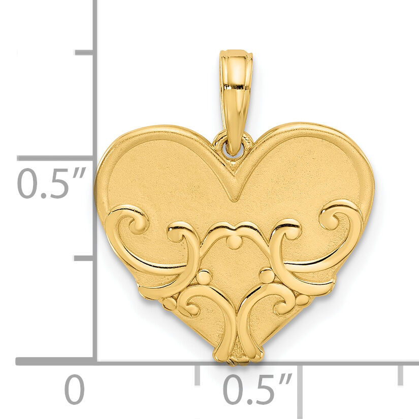 14K Polished and Brushed Fancy Heart Charm-D5537