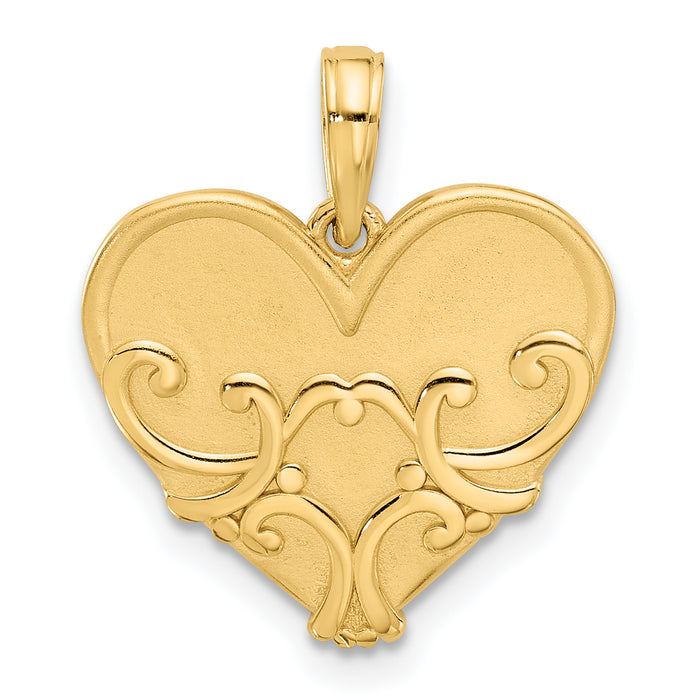14K Polished and Brushed Fancy Heart Charm-D5537