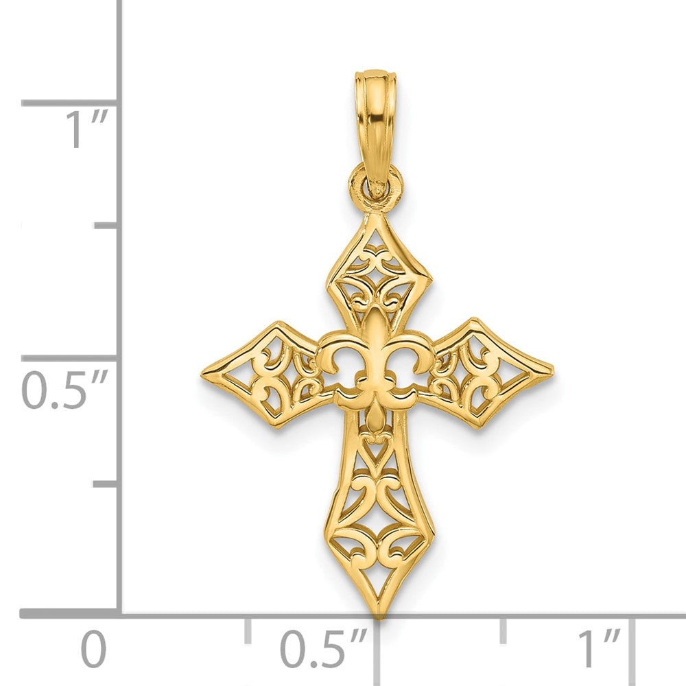 14KY Fancy Cross and Fleur-De-Lis Charm-D5551