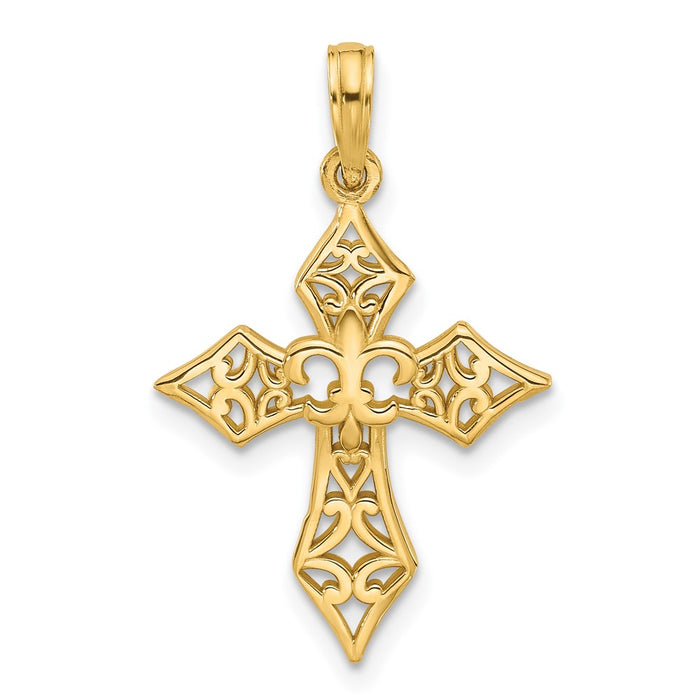 14KY Fancy Cross and Fleur-De-Lis Charm-D5551