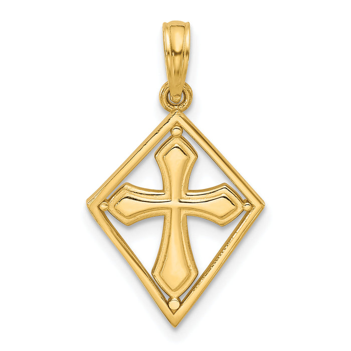 14KY Fancy Cross in Diamond-shape Charm-D5553