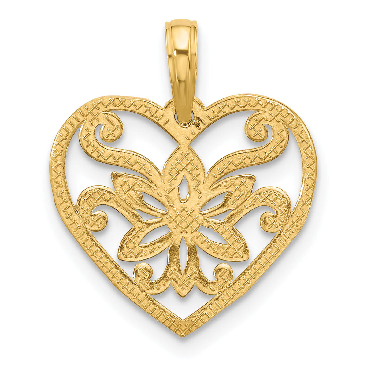 14K Polished Fancy Flower and Heart Charm-D5558