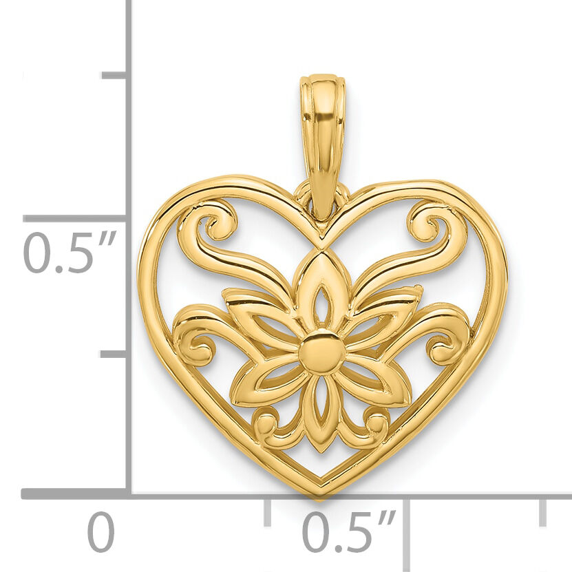 14K Polished Fancy Flower and Heart Charm-D5558