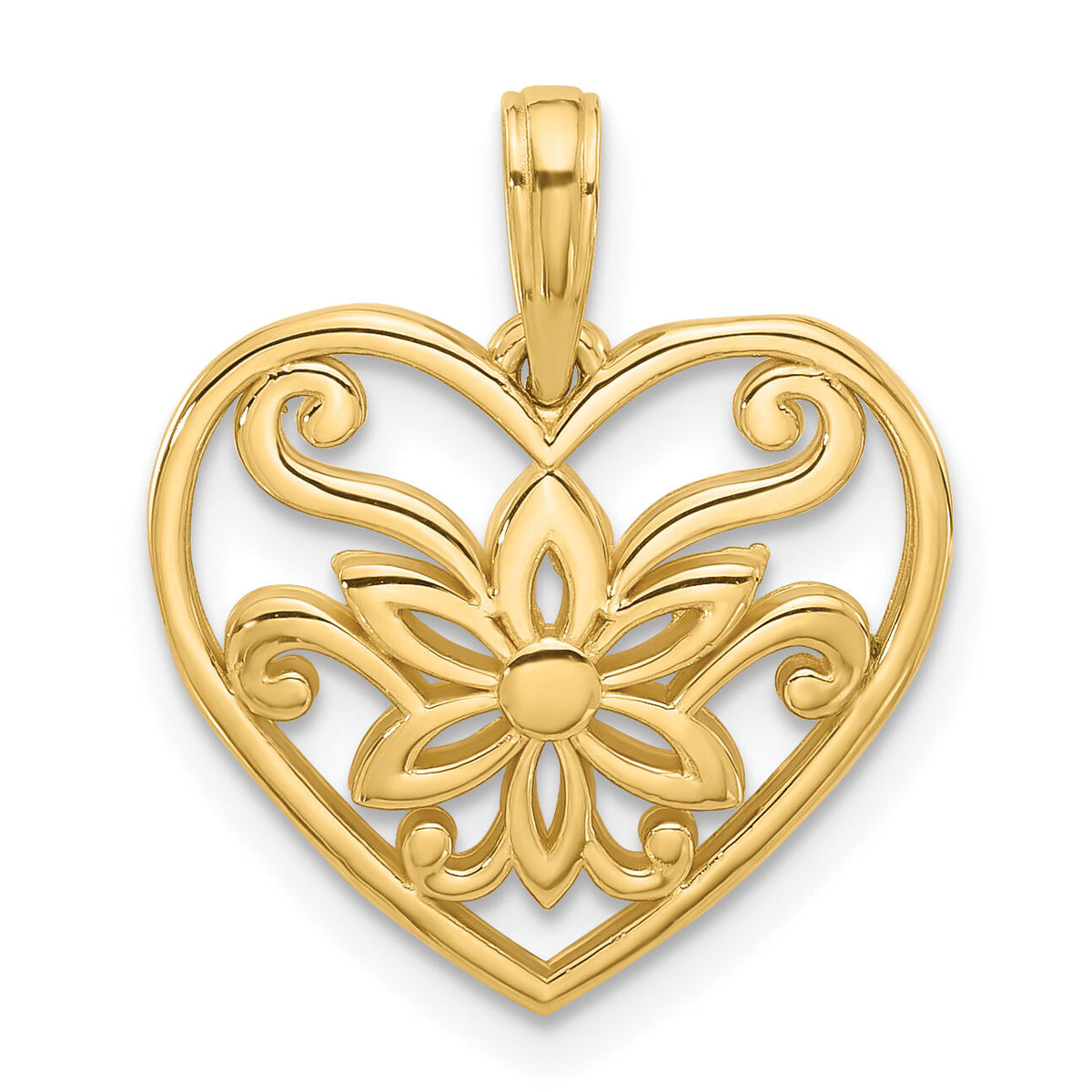 14K Polished Fancy Flower and Heart Charm-D5558