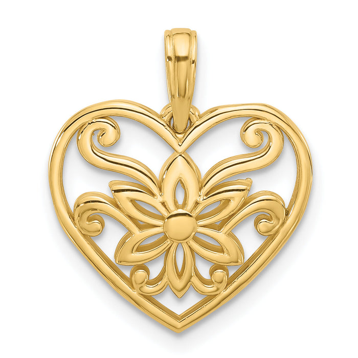 14K Polished Fancy Flower and Heart Charm-D5558