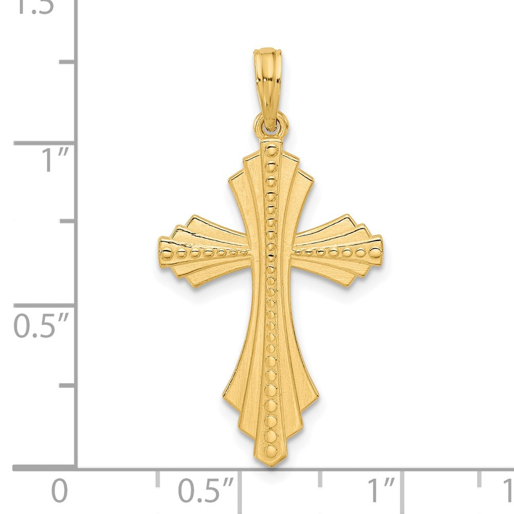 14K Polished and Beaded Cross Charm-D5560