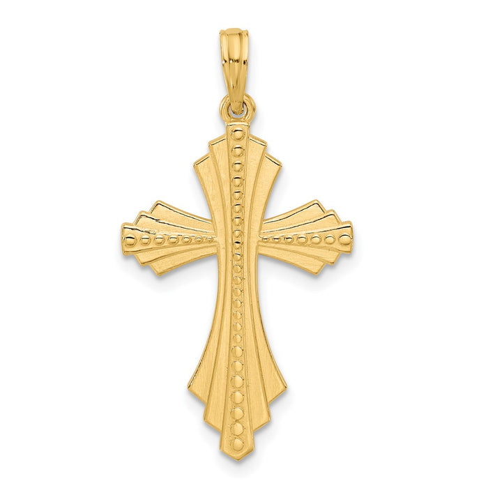 14K Polished and Beaded Cross Charm-D5560