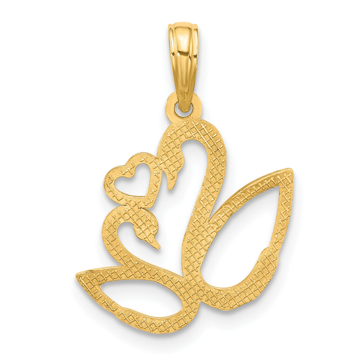 14K with Rhodium Polished Fancy Heart and Swans Charm-D5561