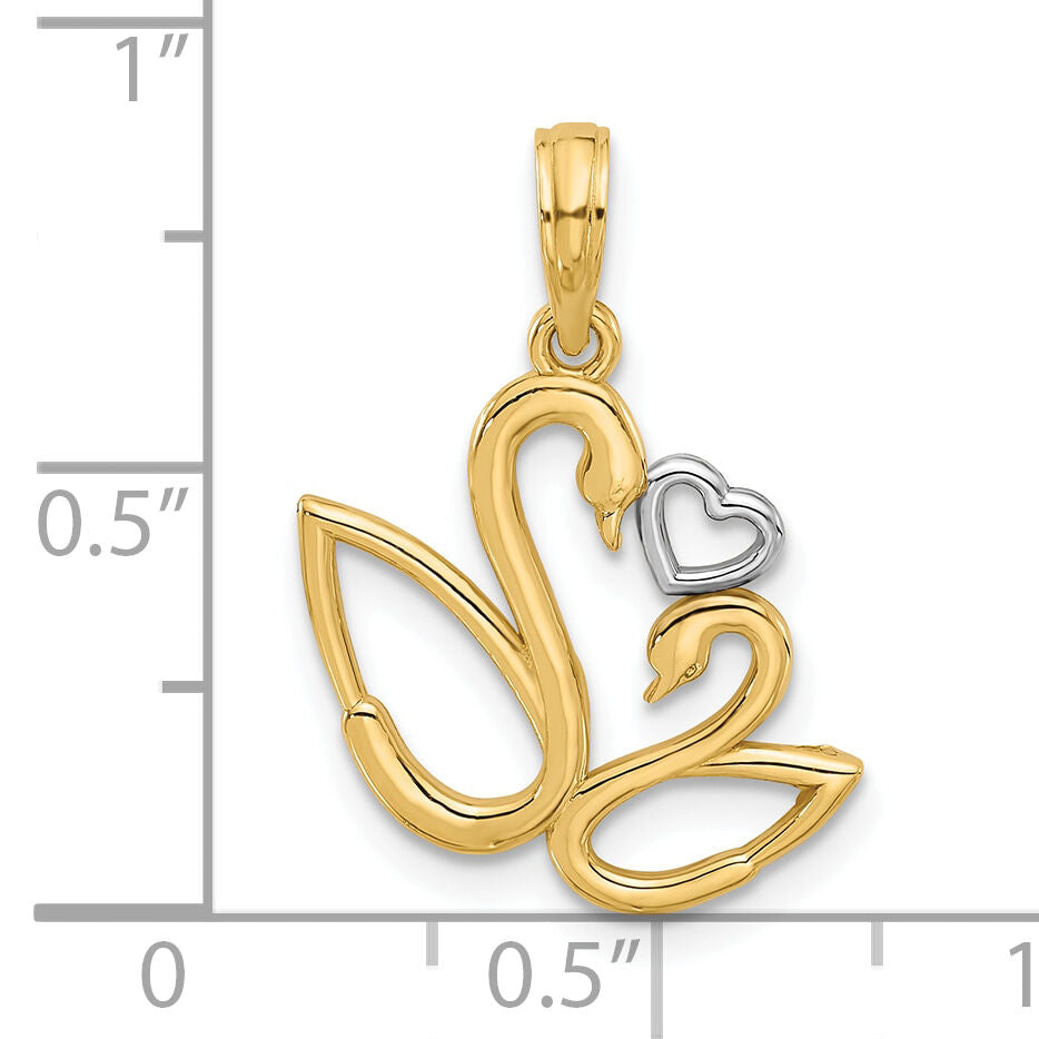 14K with Rhodium Polished Fancy Heart and Swans Charm-D5561