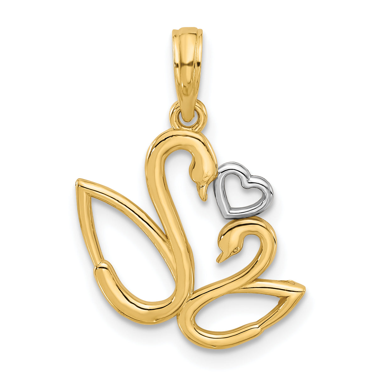 14K with Rhodium Polished Fancy Heart and Swans Charm-D5561