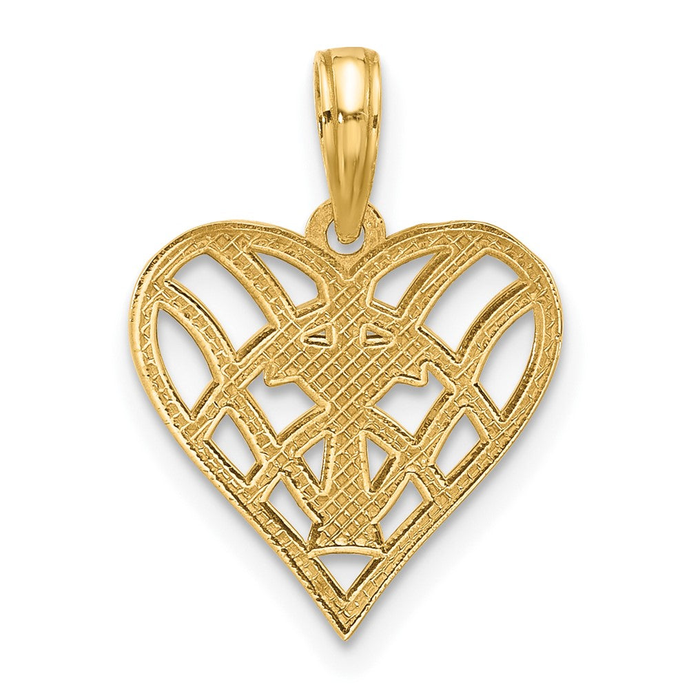 14K and Rhodium Fancy Heart and Cross Charm-D5571