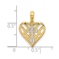 14K and Rhodium Fancy Heart and Cross Charm-D5571