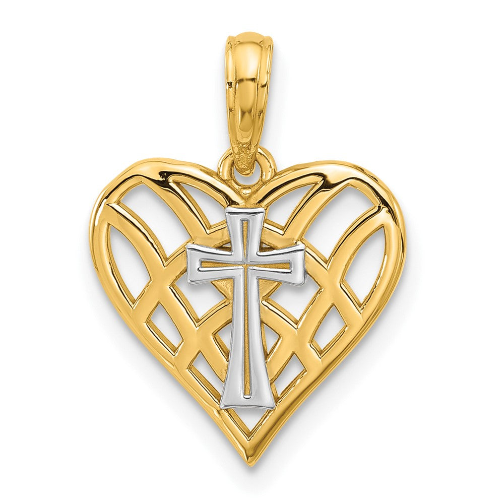 14K and Rhodium Fancy Heart and Cross Charm-D5571