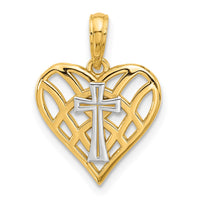 14K and Rhodium Fancy Heart and Cross Charm-D5571
