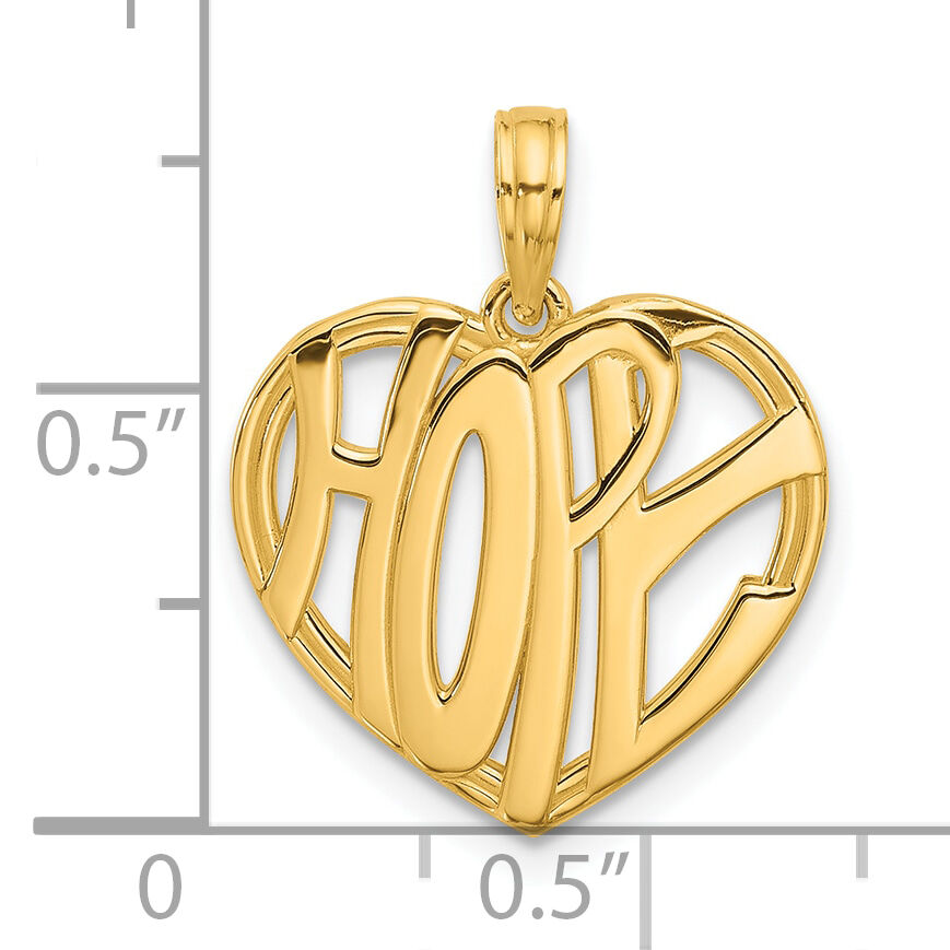 14K Polished HOPE Heart Charm-D5573