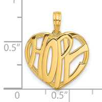 14K Polished HOPE Heart Charm-D5573