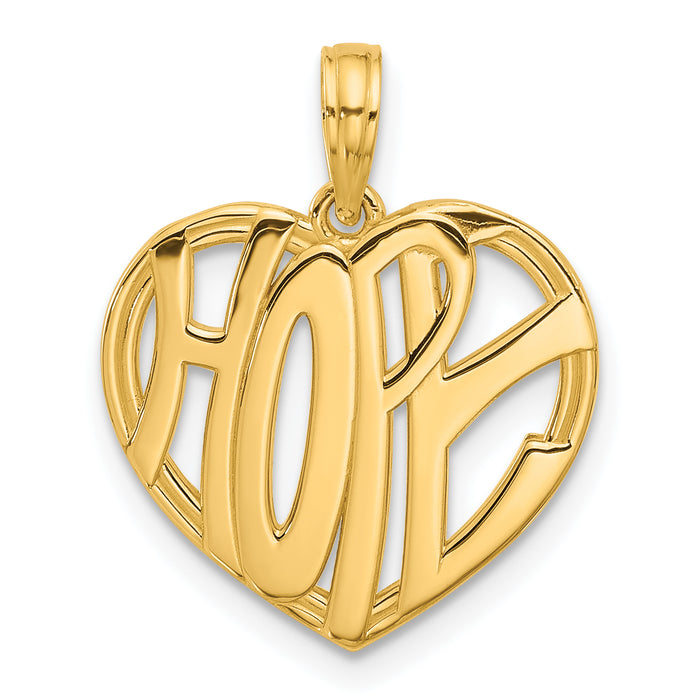 14K Polished HOPE Heart Charm-D5573