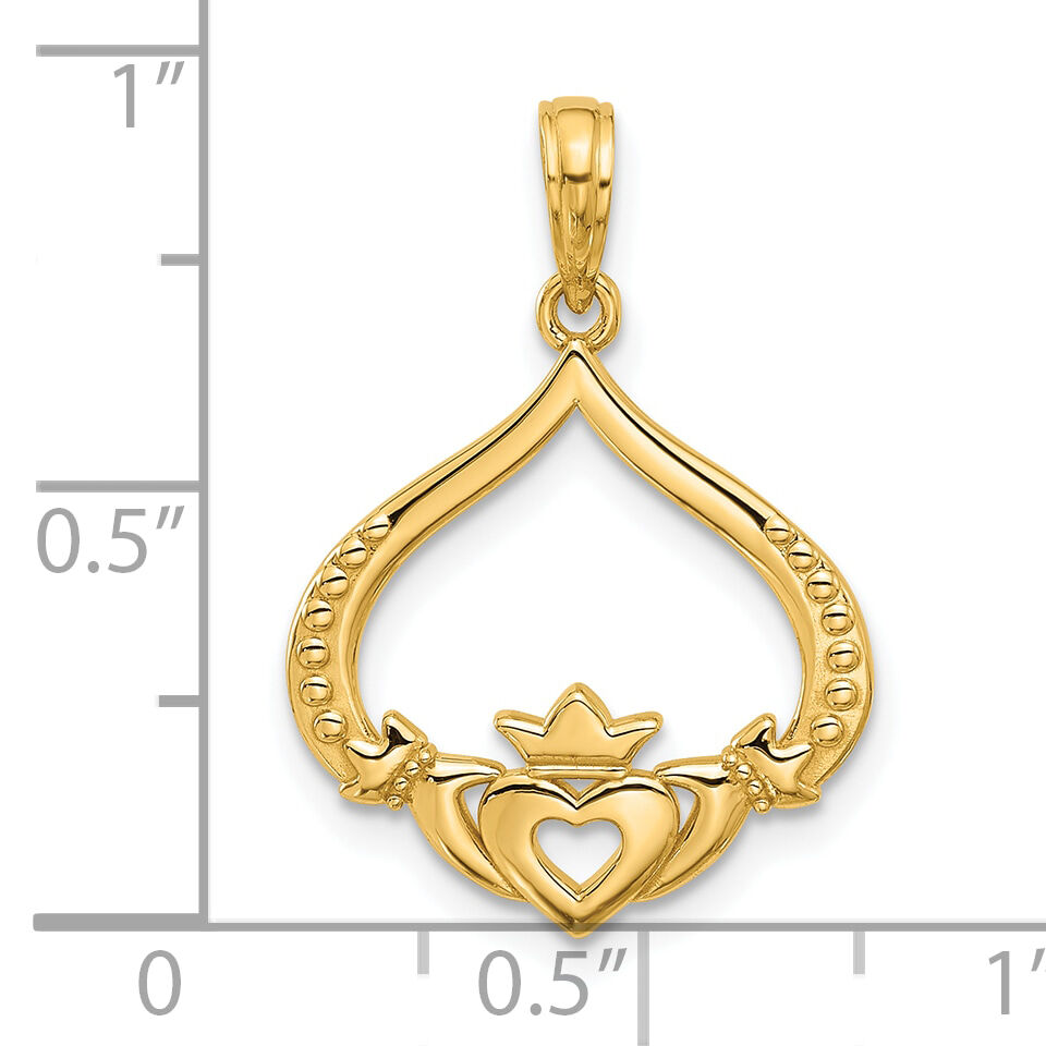 14k Polished Claddagh Pendant-D5574