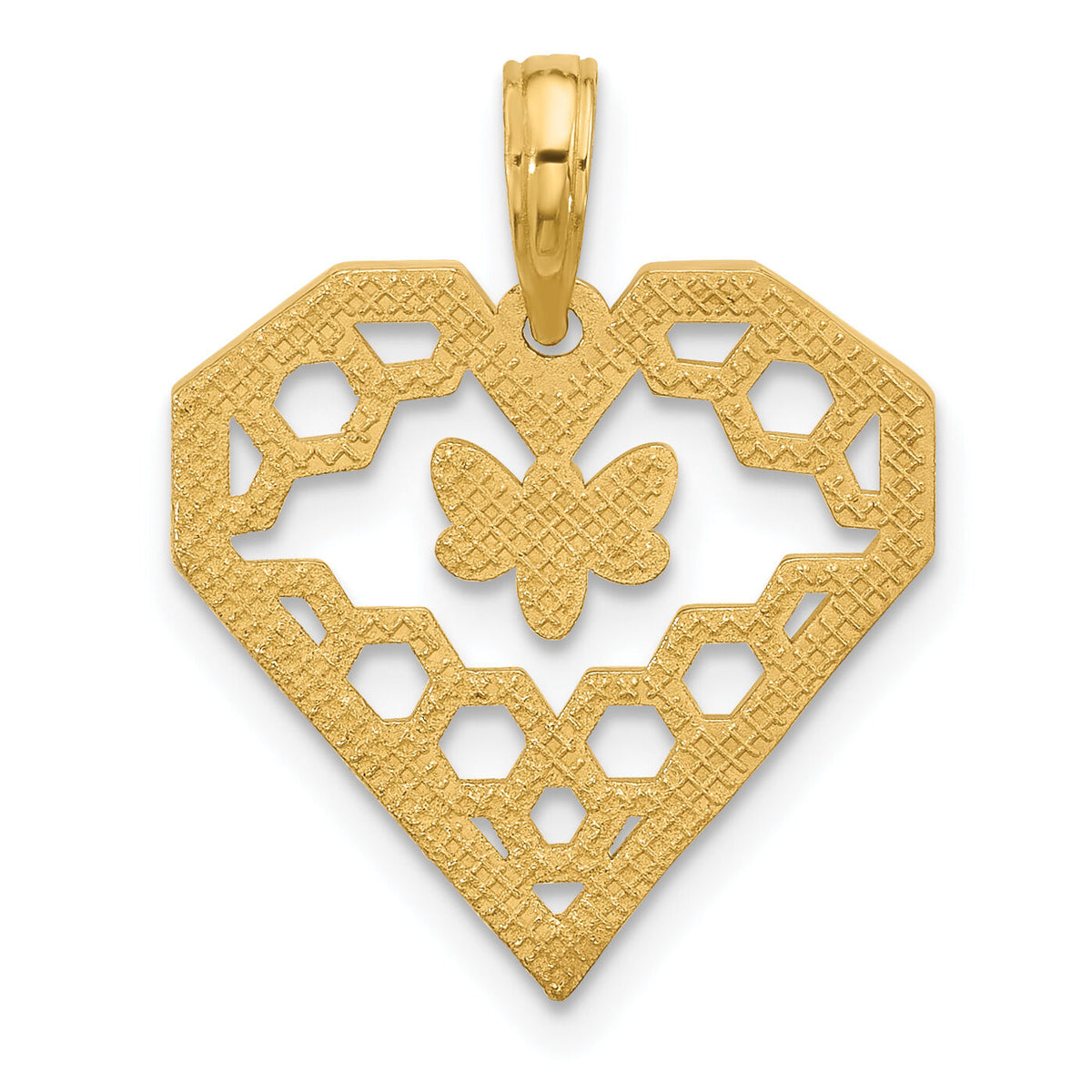 14K Polished Fancy Heart and Bee Honeycomb Charm-D5577