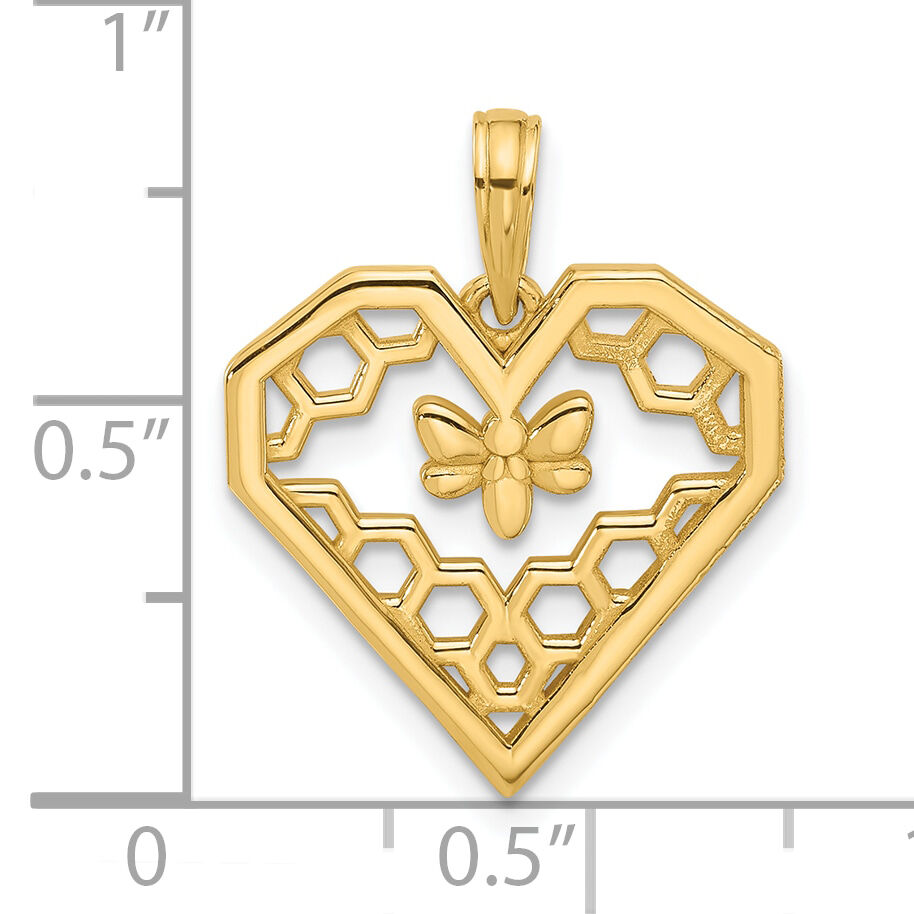 14K Polished Fancy Heart and Bee Honeycomb Charm-D5577