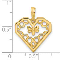 14K Polished Fancy Heart and Bee Honeycomb Charm-D5577