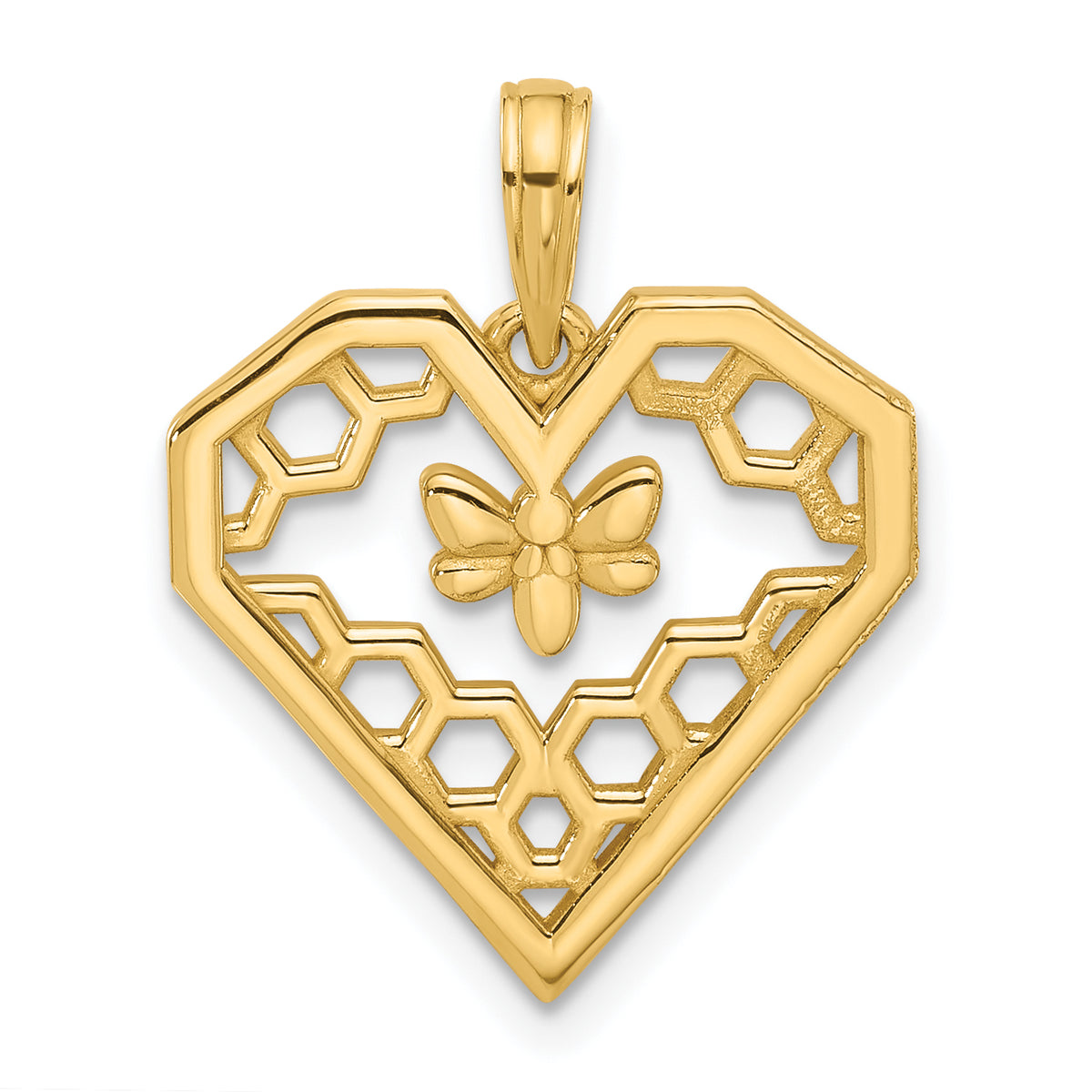 14K Polished Fancy Heart and Bee Honeycomb Charm-D5577
