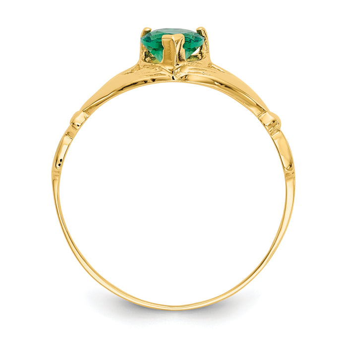 14k Green CZ Polished Claddagh Ring-D558