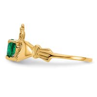 14k Green CZ Polished Claddagh Ring-D558
