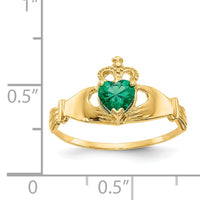 14k Green CZ Polished Claddagh Ring-D558
