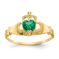 14k Green CZ Polished Claddagh Ring-D558