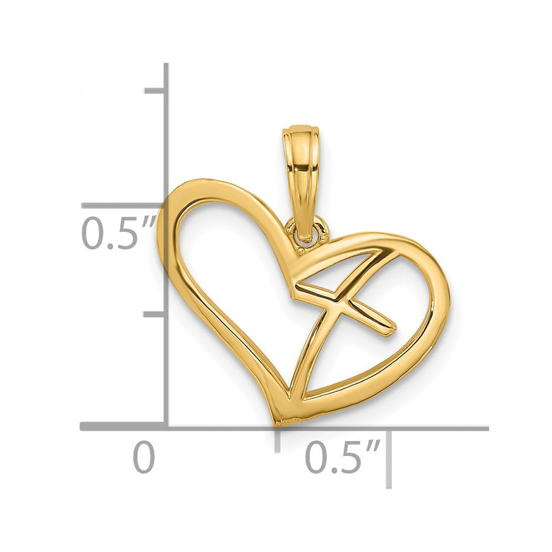 14K Polished Cross in Heart Charm-D5594