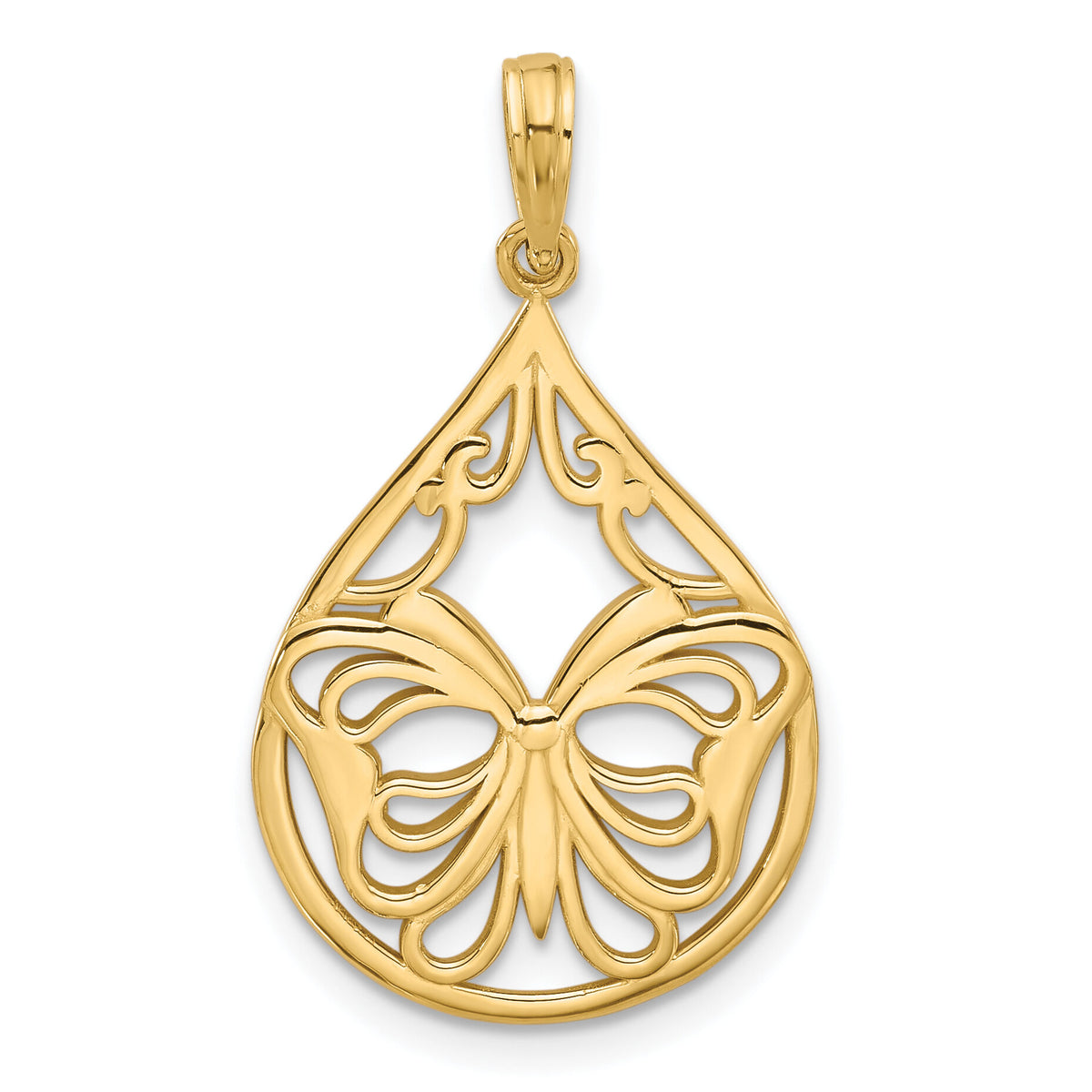 14K Polished Fancy Butterfly Teardrop Charm-D5595
