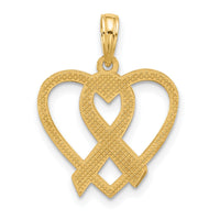14K Polished Awareness Ribbon and Heart Charm-D5599