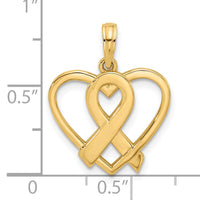 14K Polished Awareness Ribbon and Heart Charm-D5599