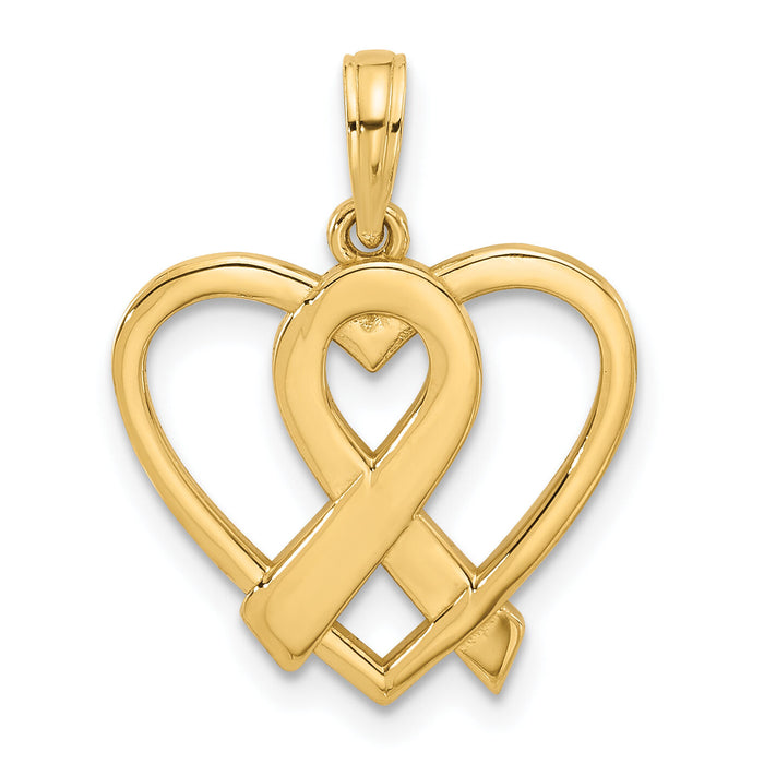 14K Polished Awareness Ribbon and Heart Charm-D5599