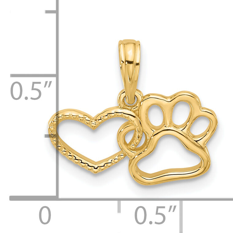 14K Polished Fancy Heart and Paw Charm-D5602