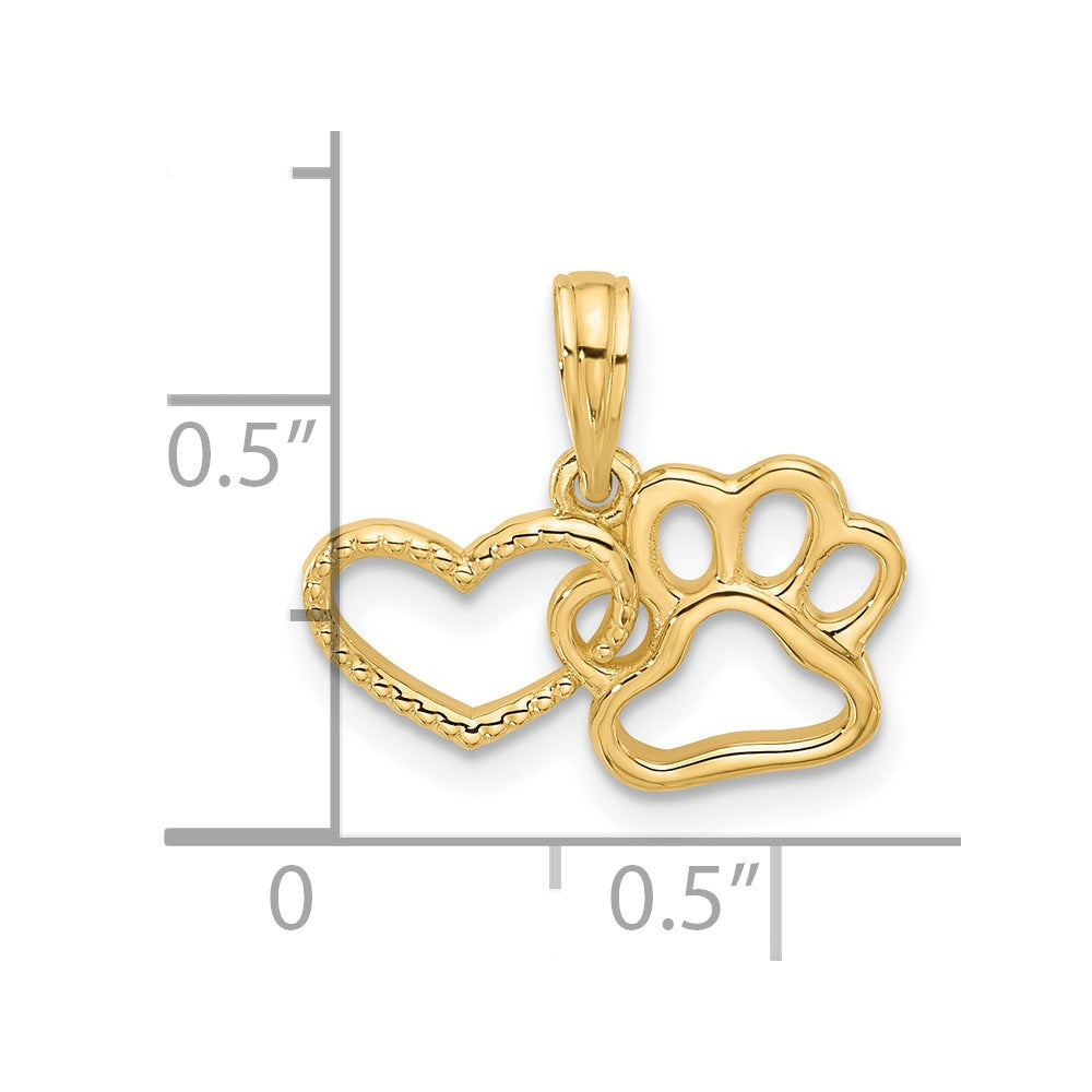 14K Polished Fancy Heart and Paw Charm-D5602