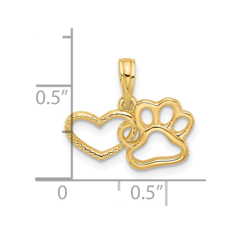 14K Polished Fancy Heart and Paw Charm-D5602