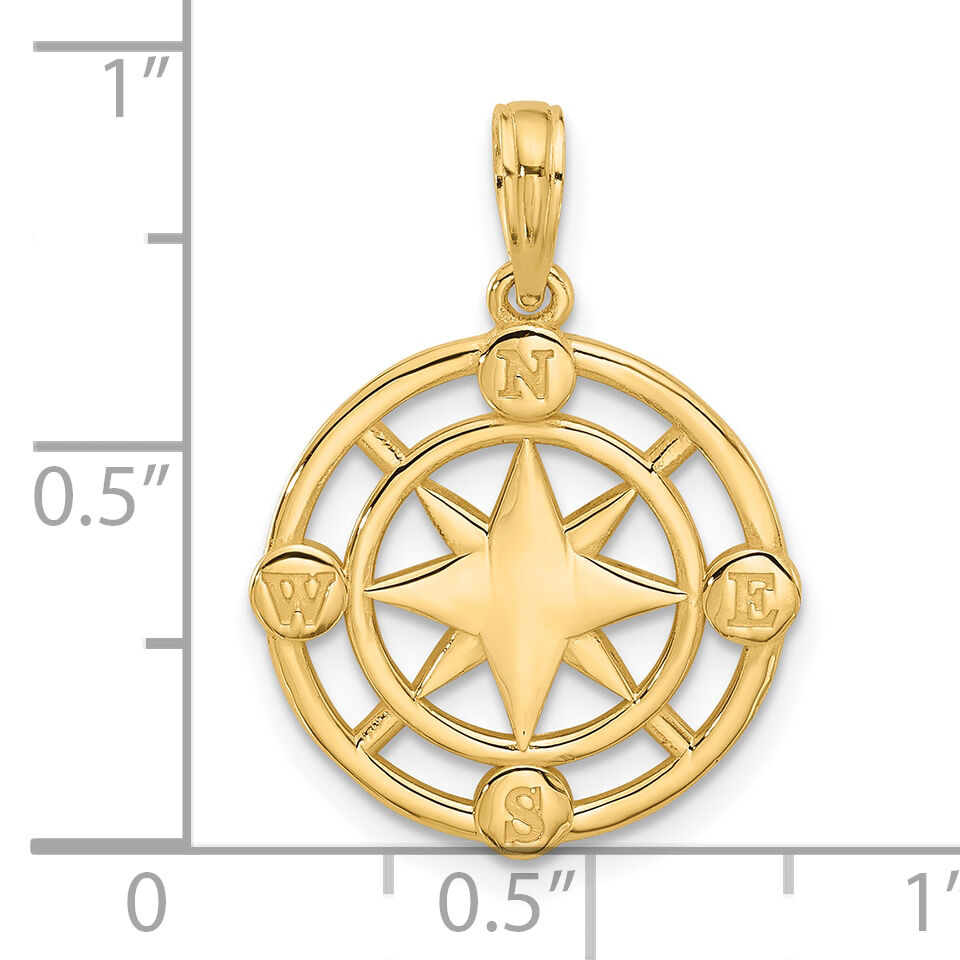 14K Polished Round Compass Charm-D5610