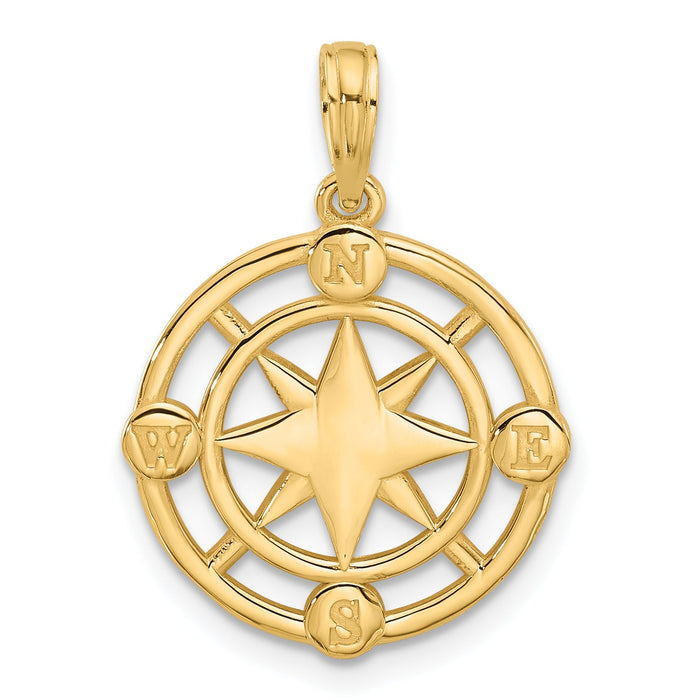 14K Polished Round Compass Charm-D5610