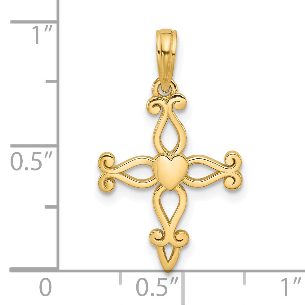 14KY Cross and Heart Charm-D5617