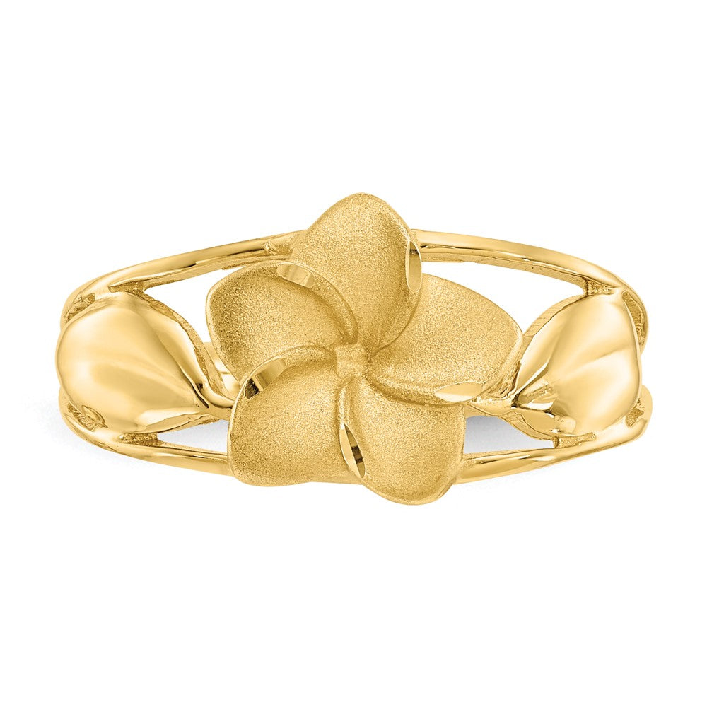 14k Satin & Diamond-Cut Plumeria Ring-D572