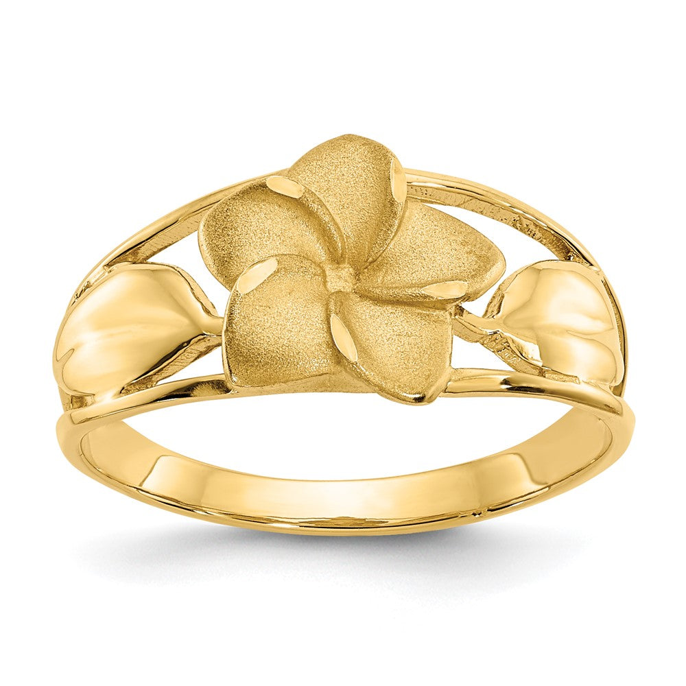 14k Satin & Diamond-Cut Plumeria Ring-D572